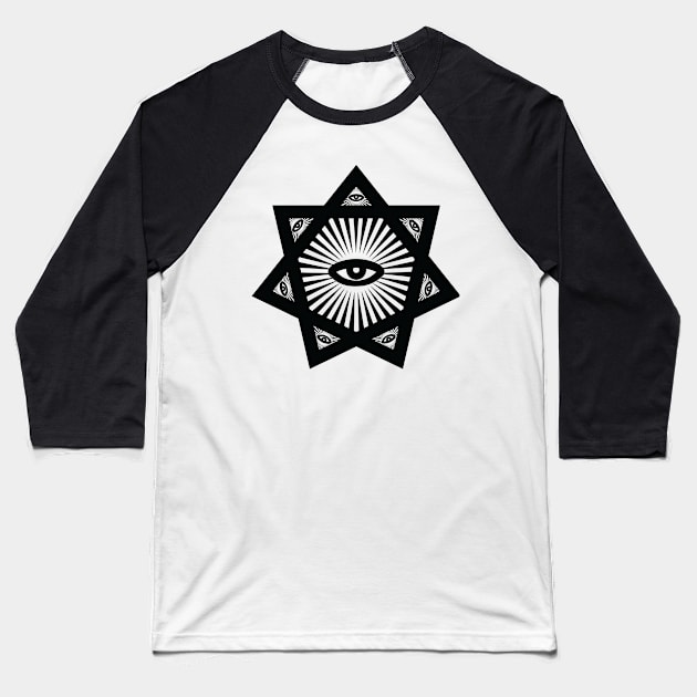 Heptagram 7 Sided Star With All Seeing Eye Scared Geometry Baseball T-Shirt by Nonstop Shirts